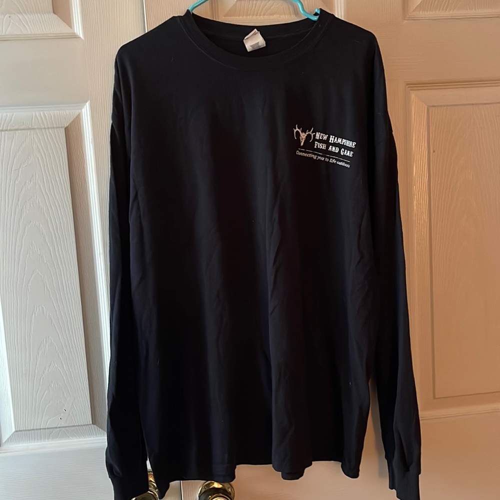 Men’s Black Long Sleeve NH Fish & Game Dept T-Shirt Cuffed Sleeves Size 2XL